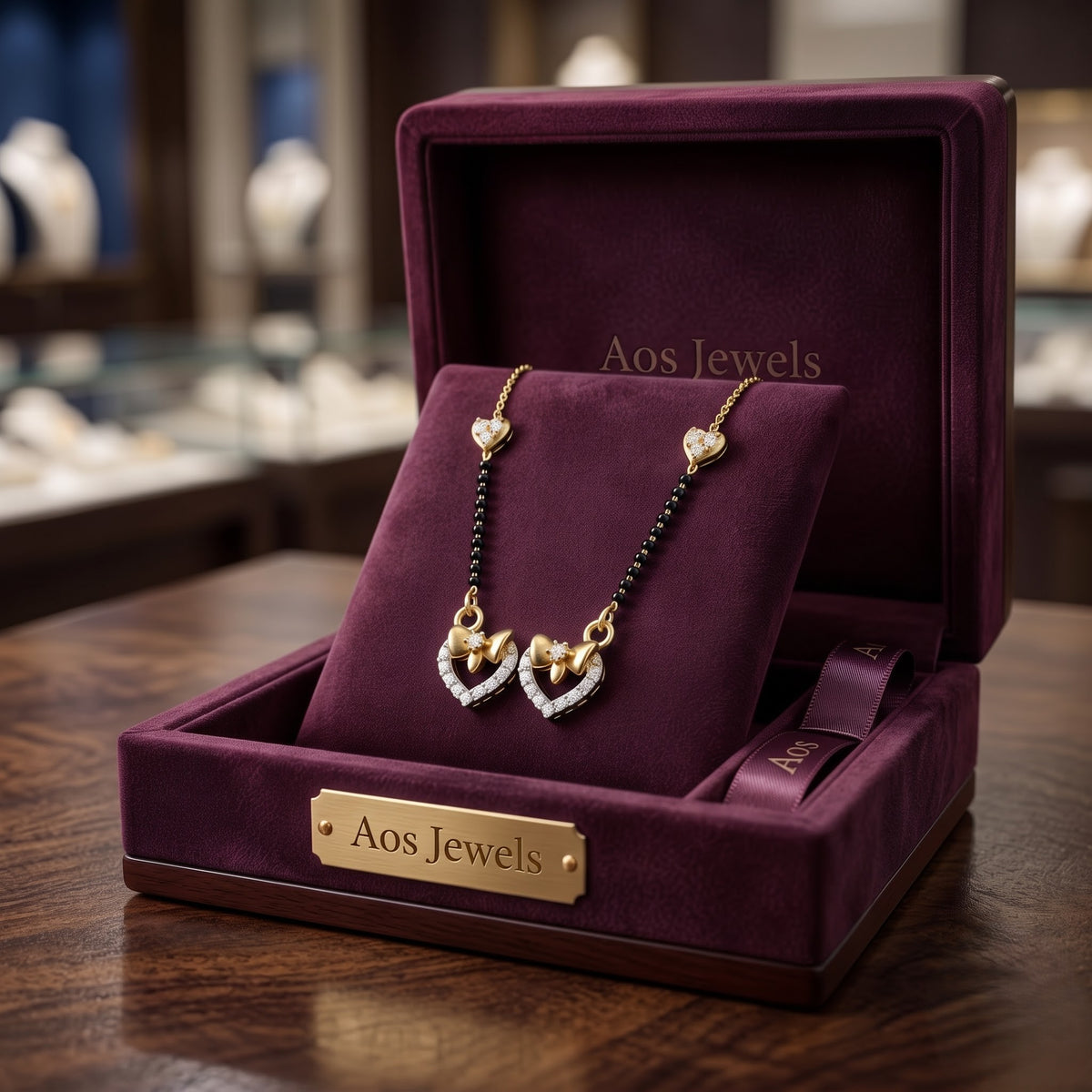 Silver Double Heart Bow Mangalsutra