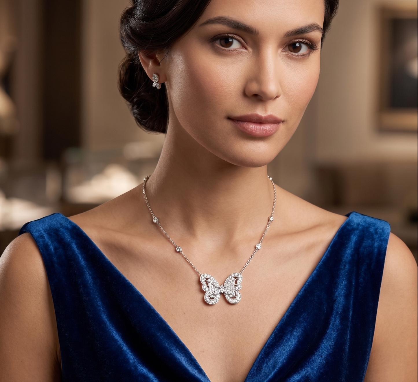 Sterling Silver Pavé Butterfly Chain Pendant