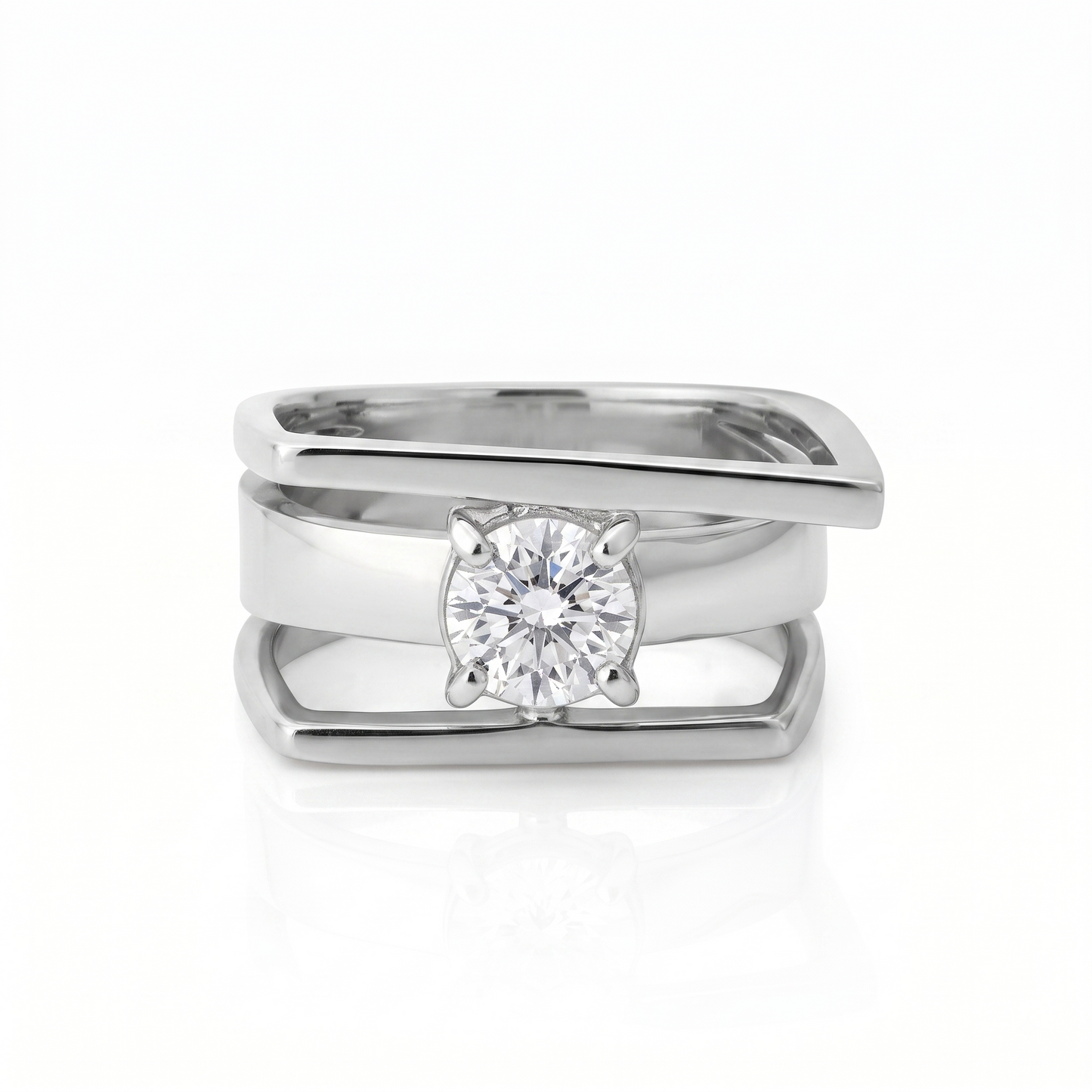 Modern Wide Band Triple-Bar Silver Ring