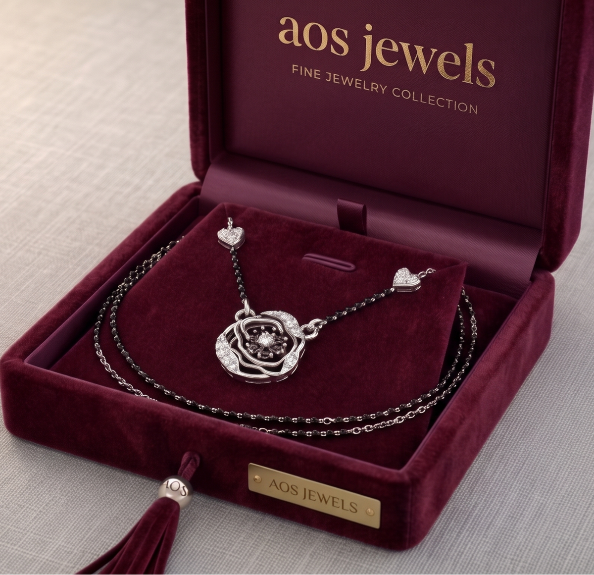 The Sterling Silver Black-Petal Mangalsutra