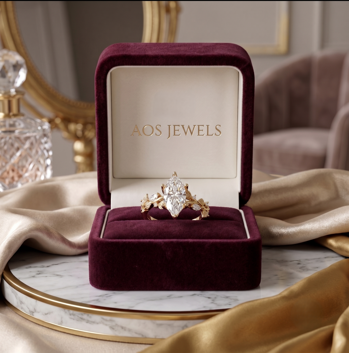 925 Sterling Silver Marquise Cut Botanical Ring