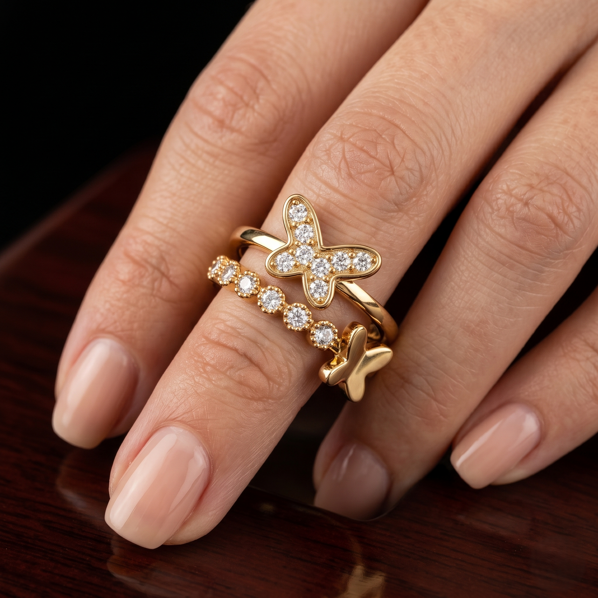 Sterling Silver Twin Butterfly Pavé Ring