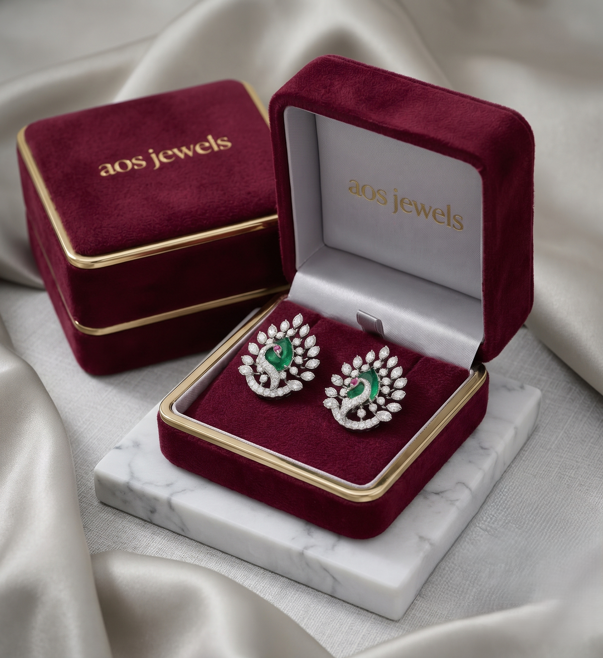 The Silver Majestic Peacock Studs