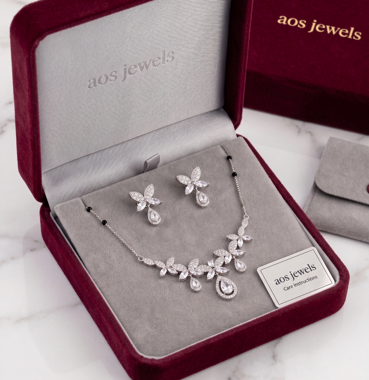 Silver Marquise and Pear Drop Mangalsutra Set