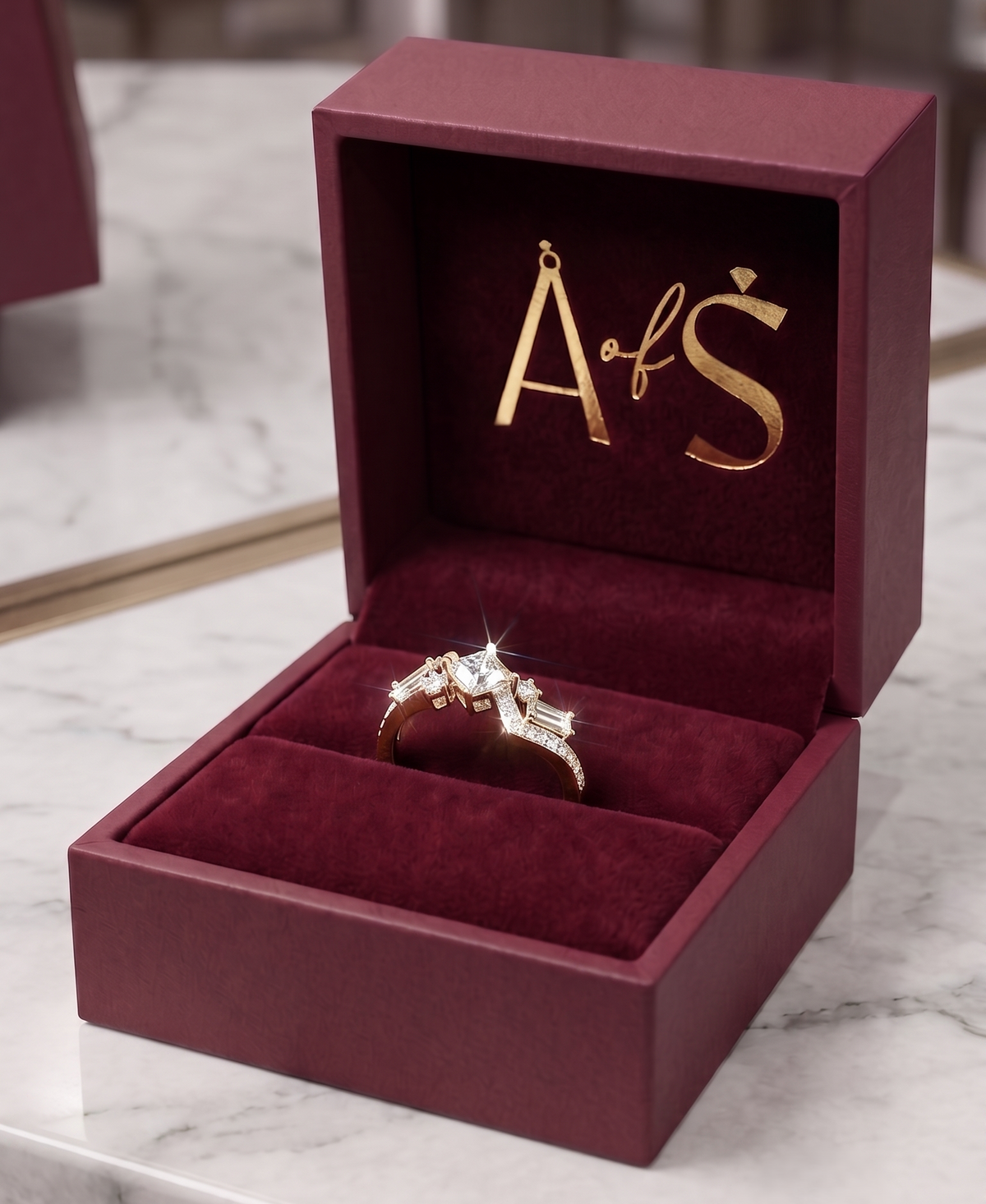 A Silver Princess Cut Geometric Ring