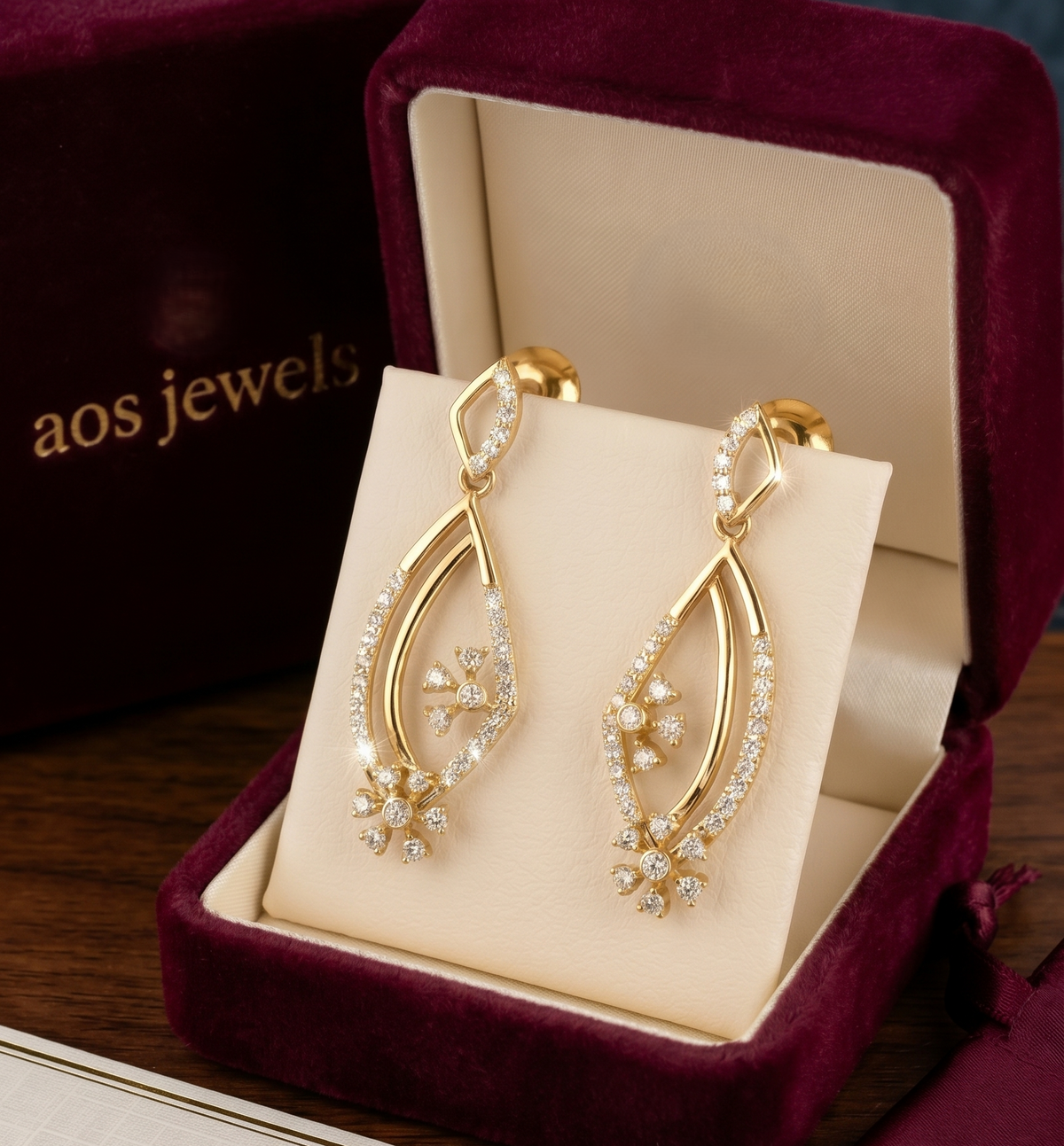 925 Silver Pavé Marquise & Blossom Dangle Earrings
