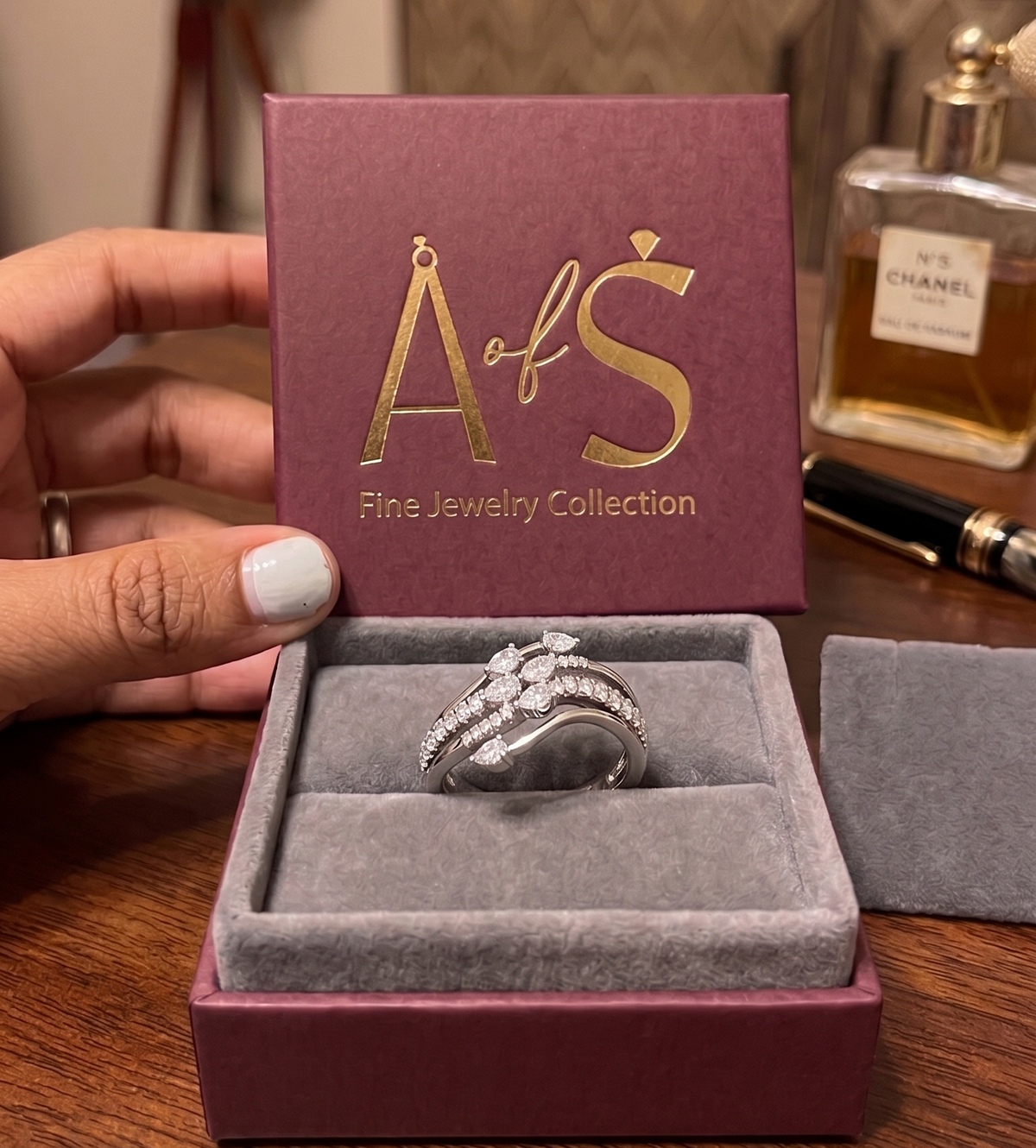 Silver Crossover Ring with Pavé and Teardrop Stones
