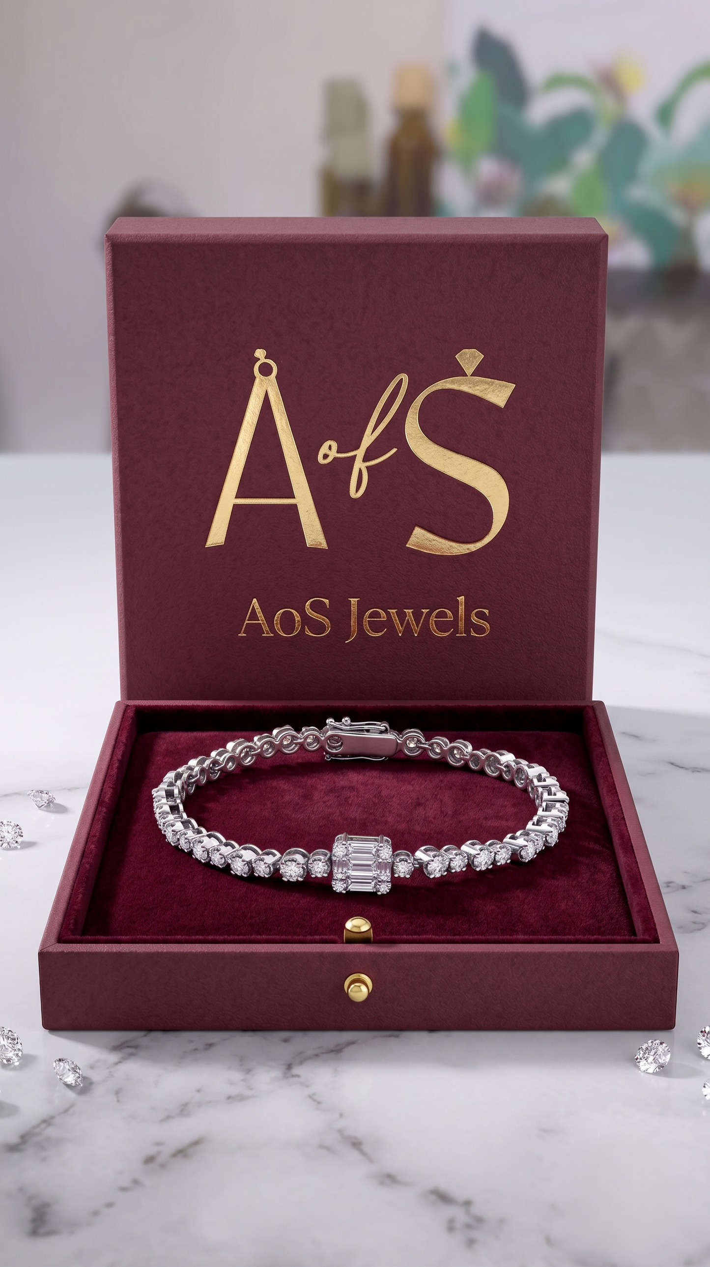 Silver Baguette & Round Halo Statement Bracelet