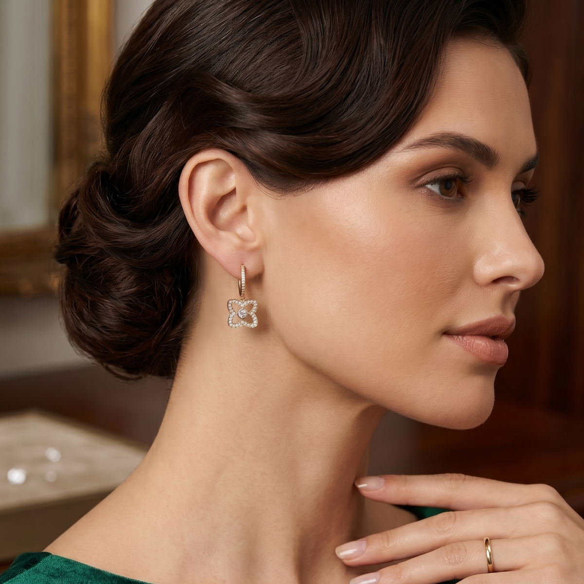 Quatrefoil Moissanite Huggie Drop Earrings