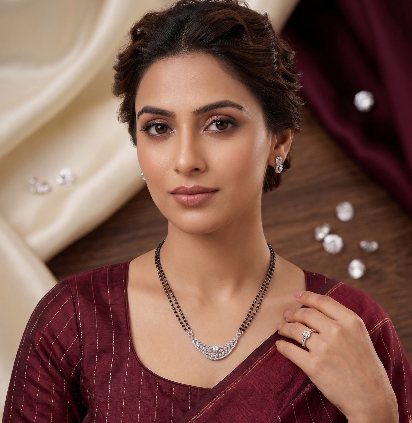 925 Silver Botanical Leaf Crescent Mangalsutra