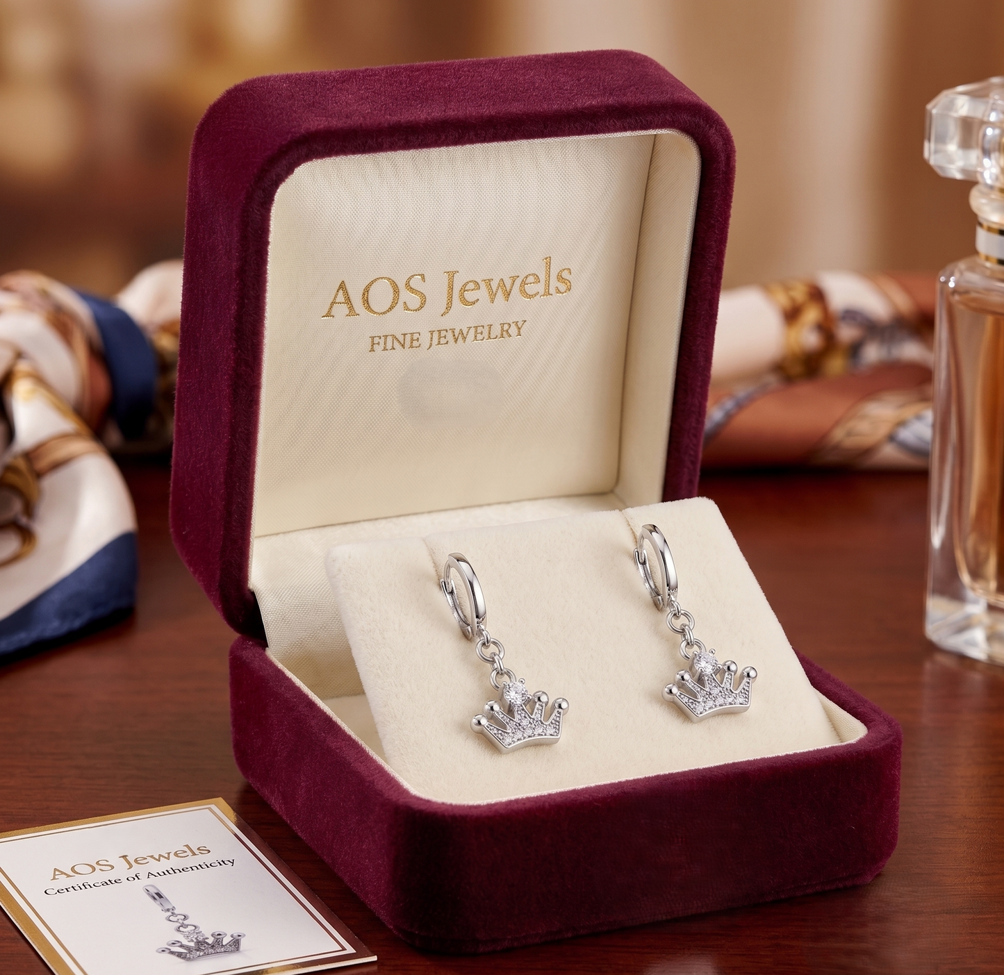Sparkling Tiara Charm Huggie Drop Earrings