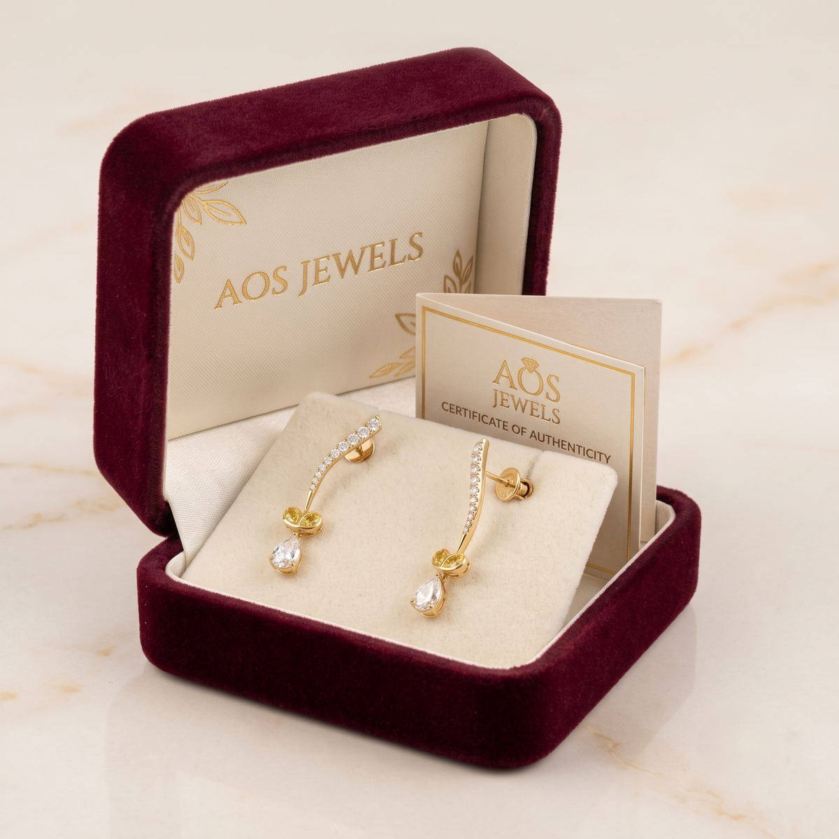Pear-Cut Moissanite and Yellow Accent Dangle Silver Earrings