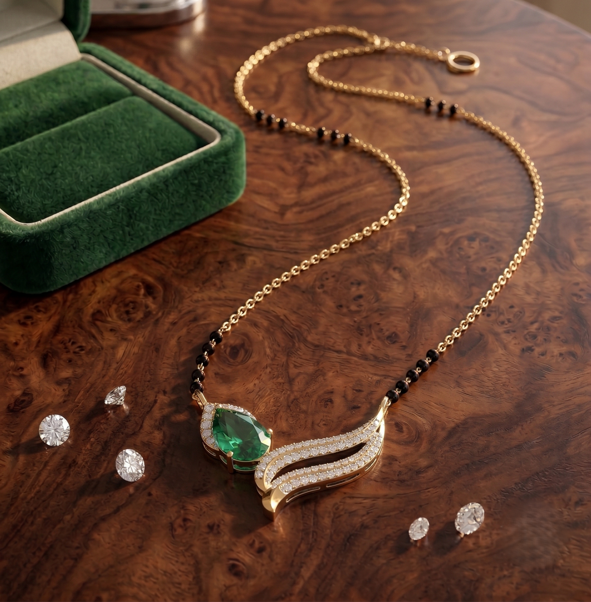 The Emerald Wing Silver Mangalsutra