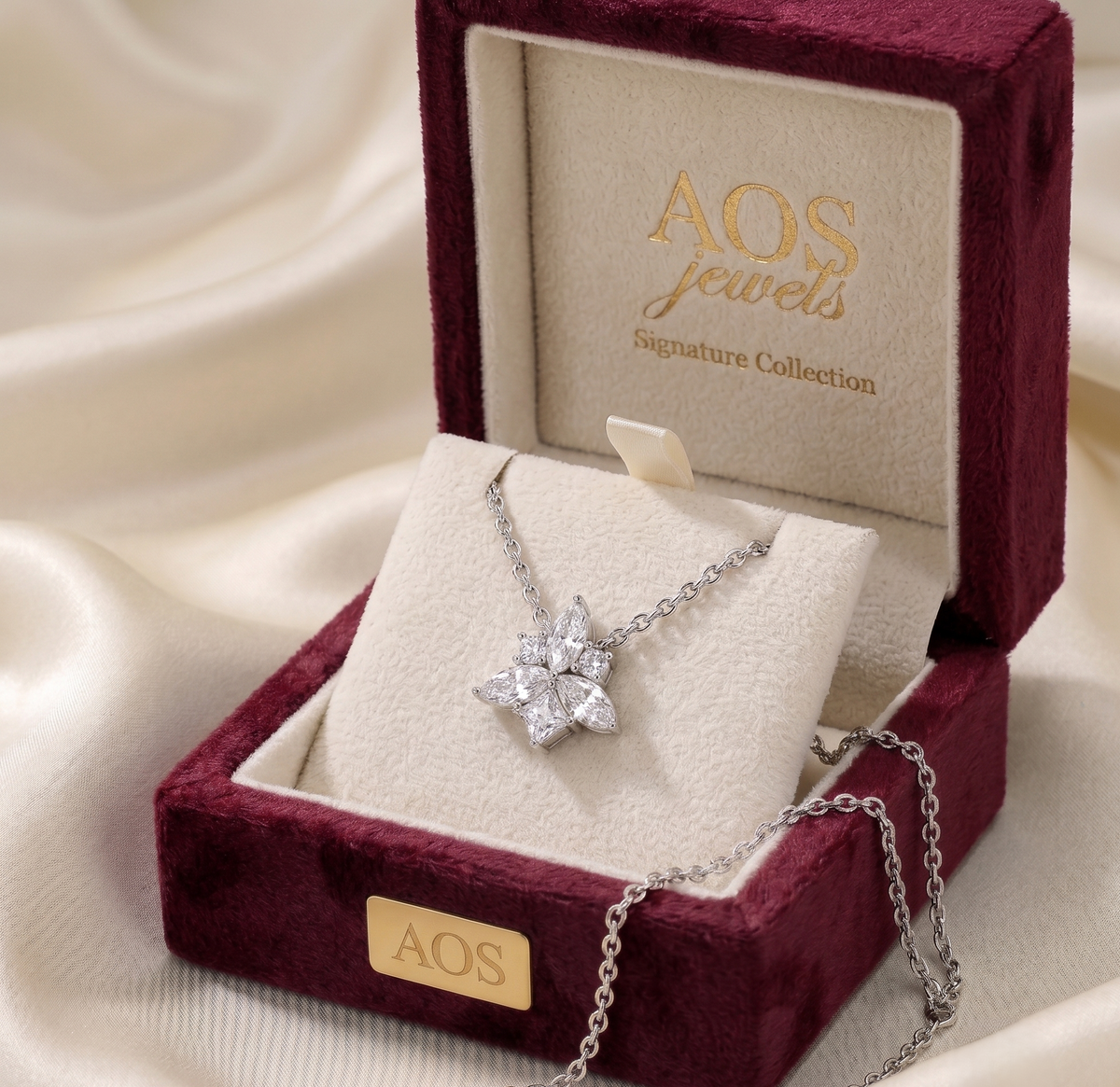Sparkle Marquise & Princess Cut Star Flower Silver Chain Pendant