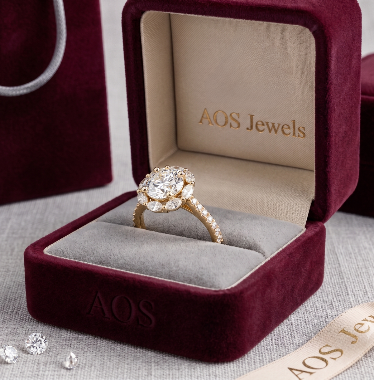 Sterling Silver Round Brilliant Ring with Pave Shoulders