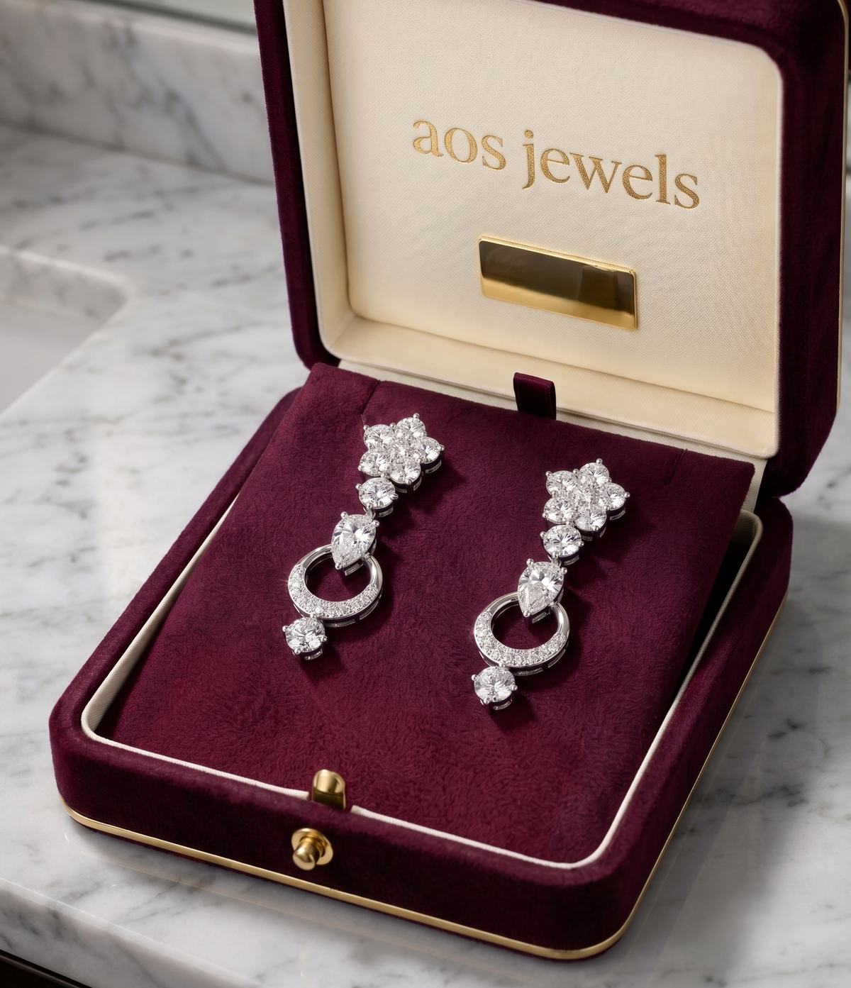 925 Sterling Silver Moissanite Floral Chandelier Earrings