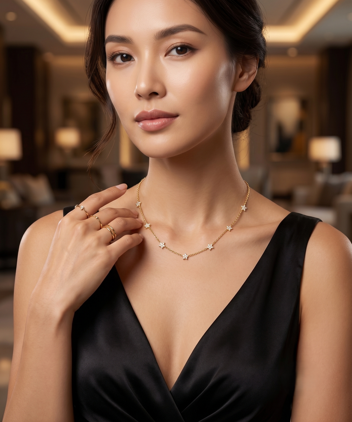 Dainty Silver moissanite Star Station Necklace