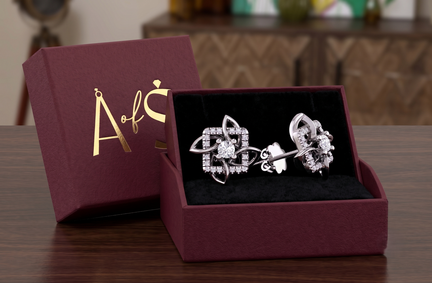A pair of silver-toned flower-shaped stud earrings