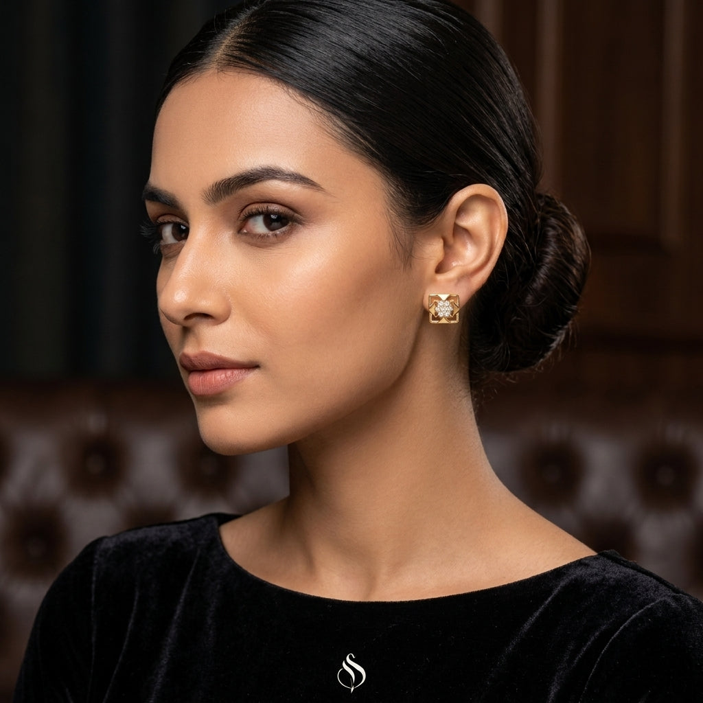 Silver Geometric moissanite Cluster Stud Earrings
