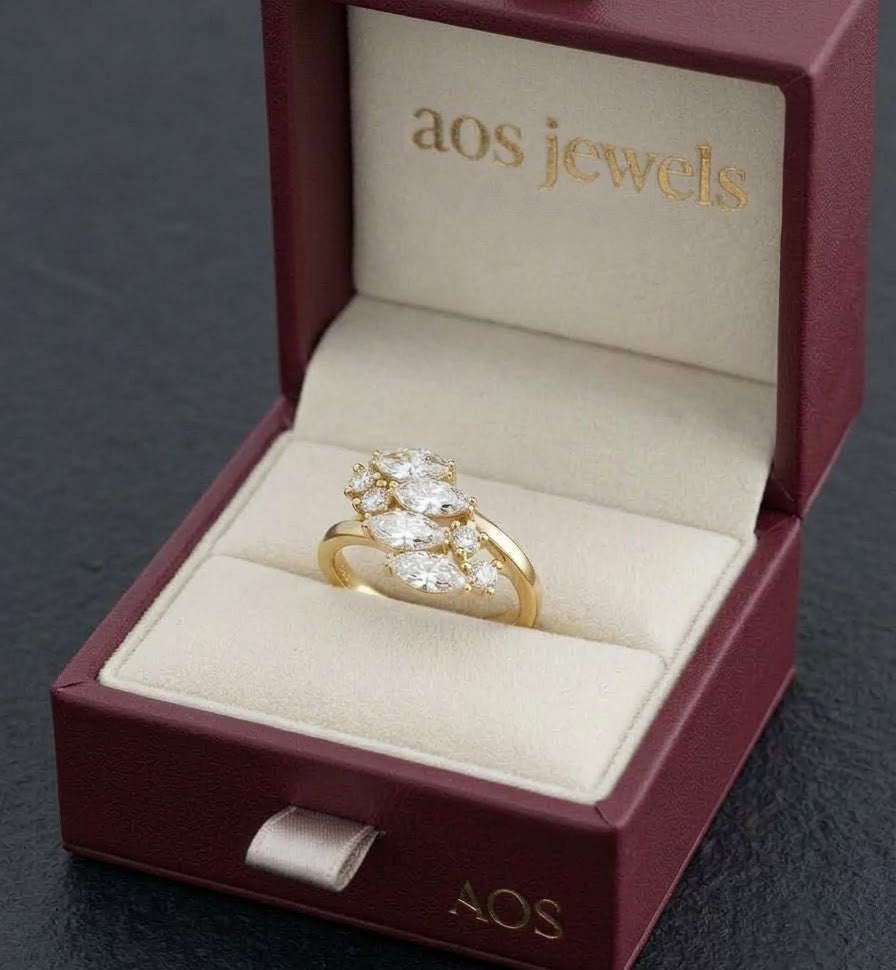 925 Sterling Silver Marquise and Round Cluster Ring