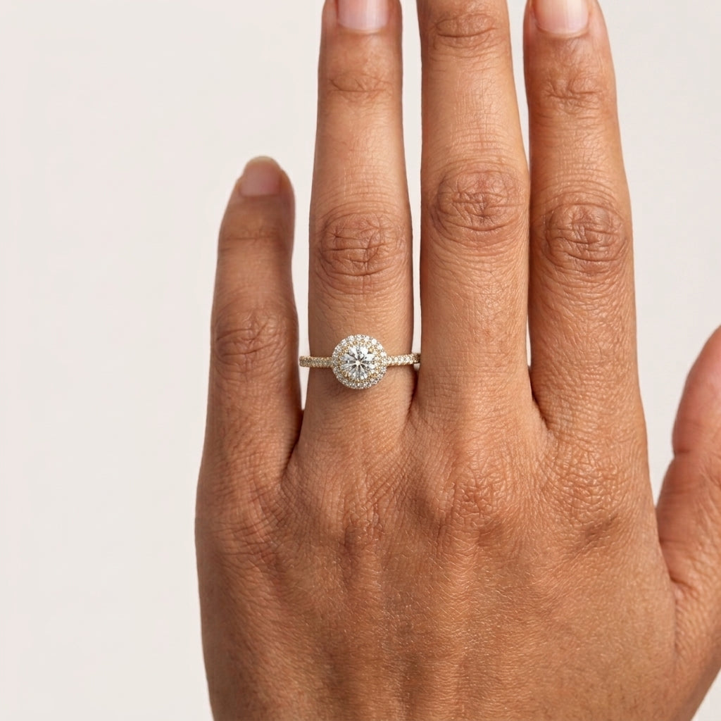 A yellow gold halo 925 silver ring