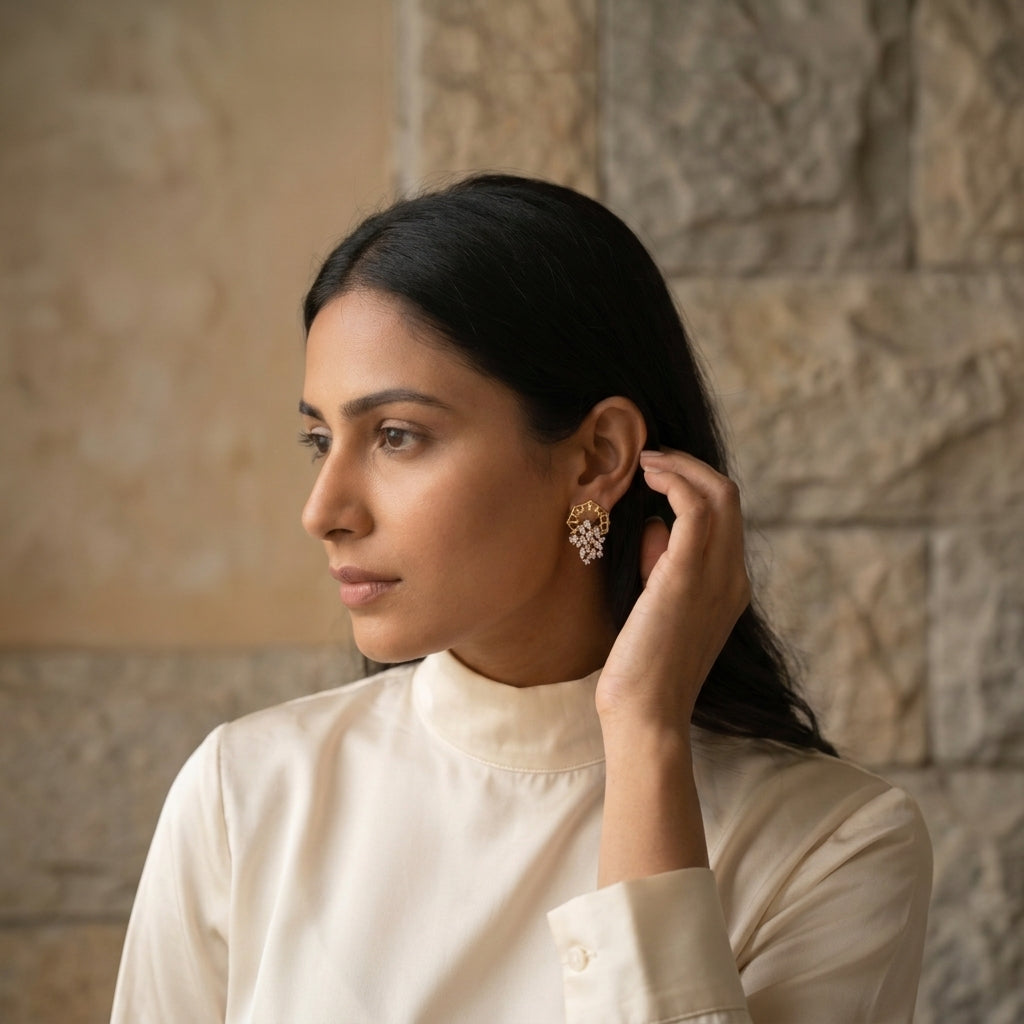 The Geometric Crystal Cascade 925 Silver Earrings