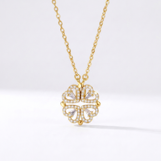 2-in-1 Convertible Silver Heart & Four-Leaf Clover Chain Pendant