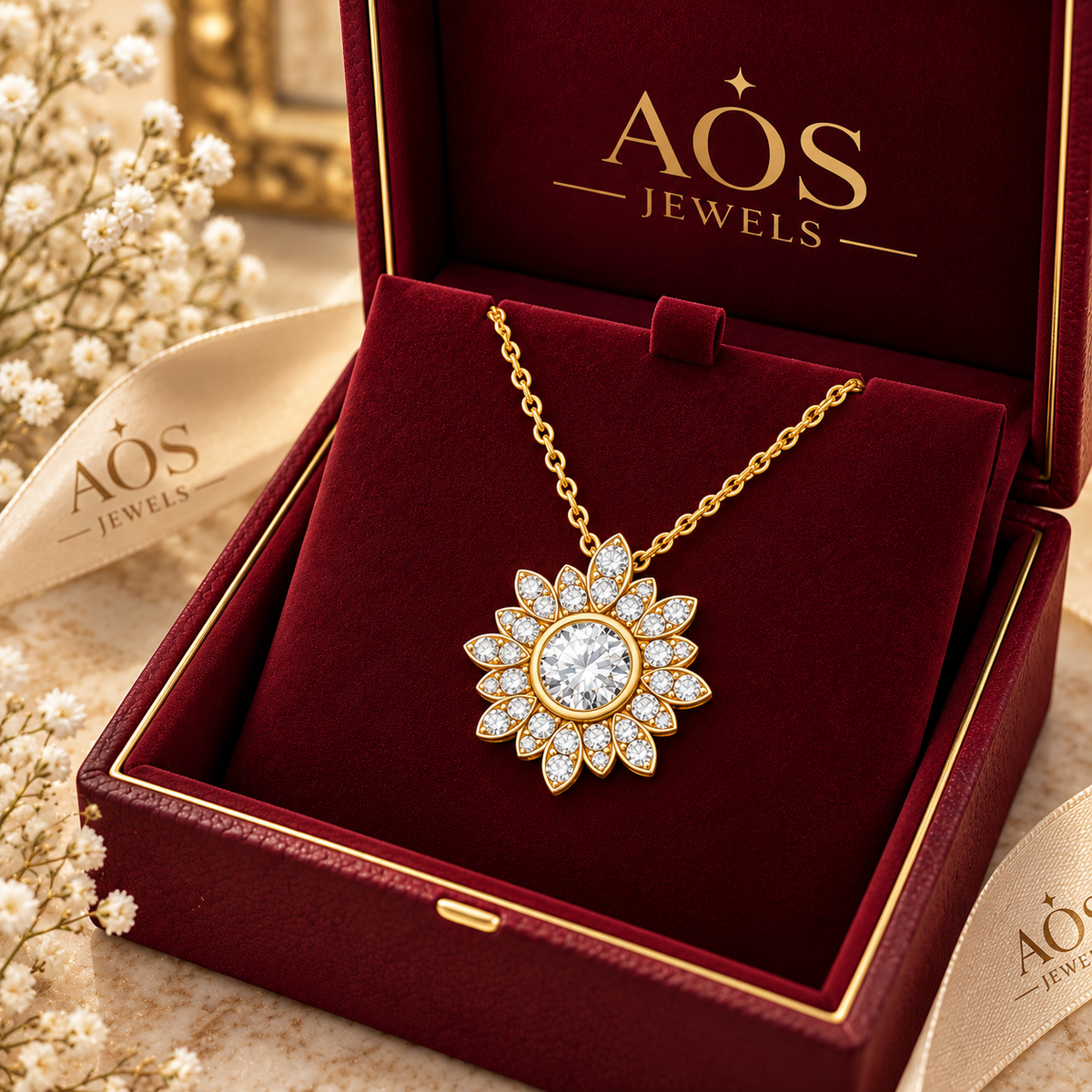 The Sterling Sunflower Halo Pendant