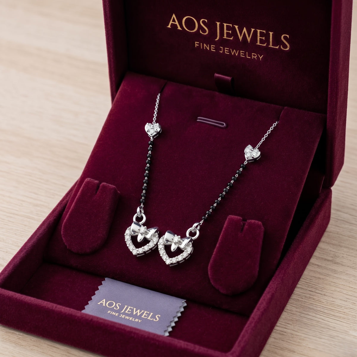 Silver Double Heart Bow Mangalsutra