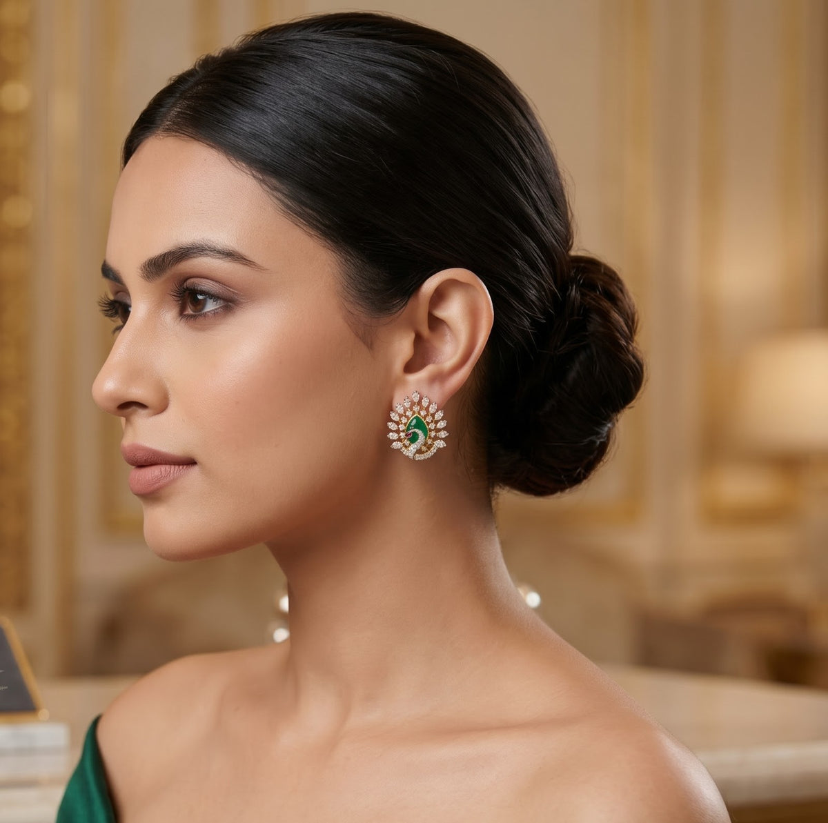 The Silver Majestic Peacock Studs