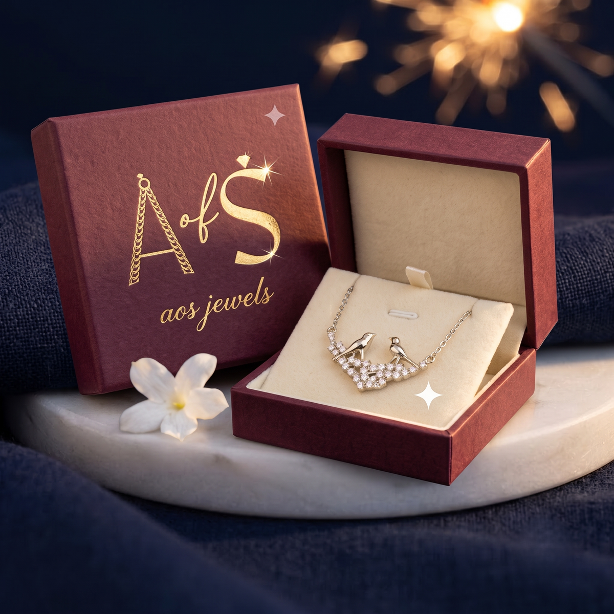 925 Sterling Silver Lovebirds on a Branch Pendant