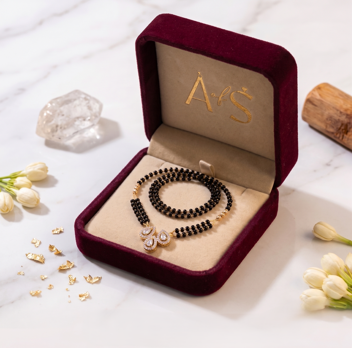 925 Sterling Silver Mangalsutra with Pear-Cut Halos