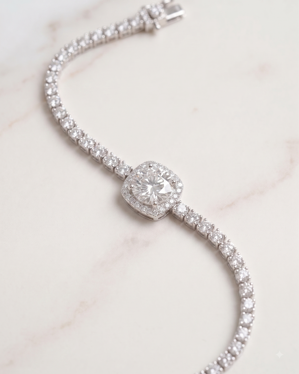 Cushion Cut Centerpiece Silver Tennis Bracelet