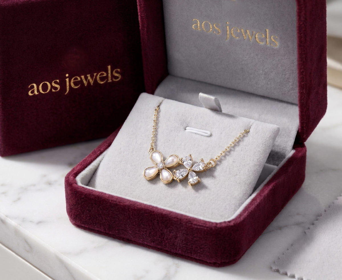 The 'Twin Blooms' Pearl and Crystal Necklace