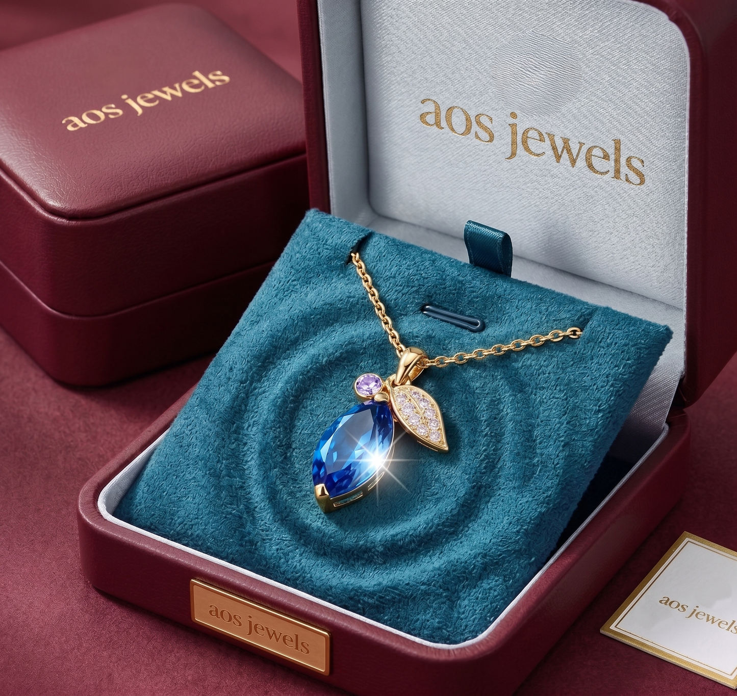 Vibrant Blue Drop Pendant With Pave Silver Leaf