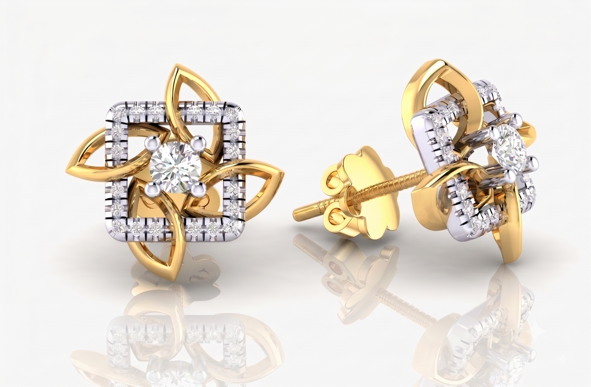 A pair of silver-toned flower-shaped stud earrings
