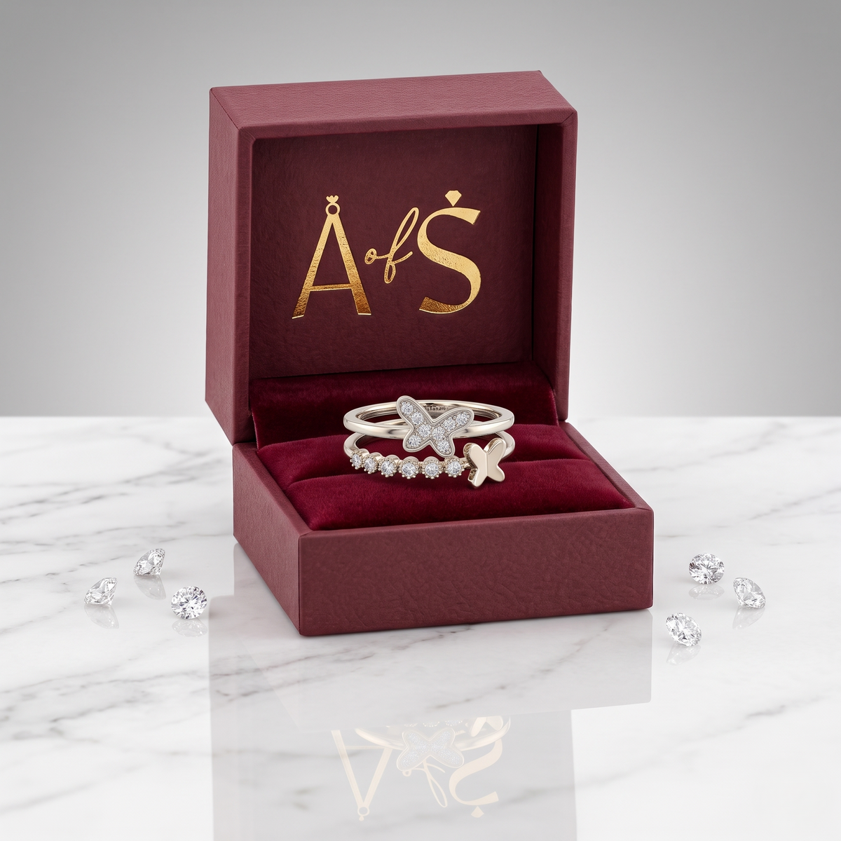 Sterling Silver Twin Butterfly Pavé Ring