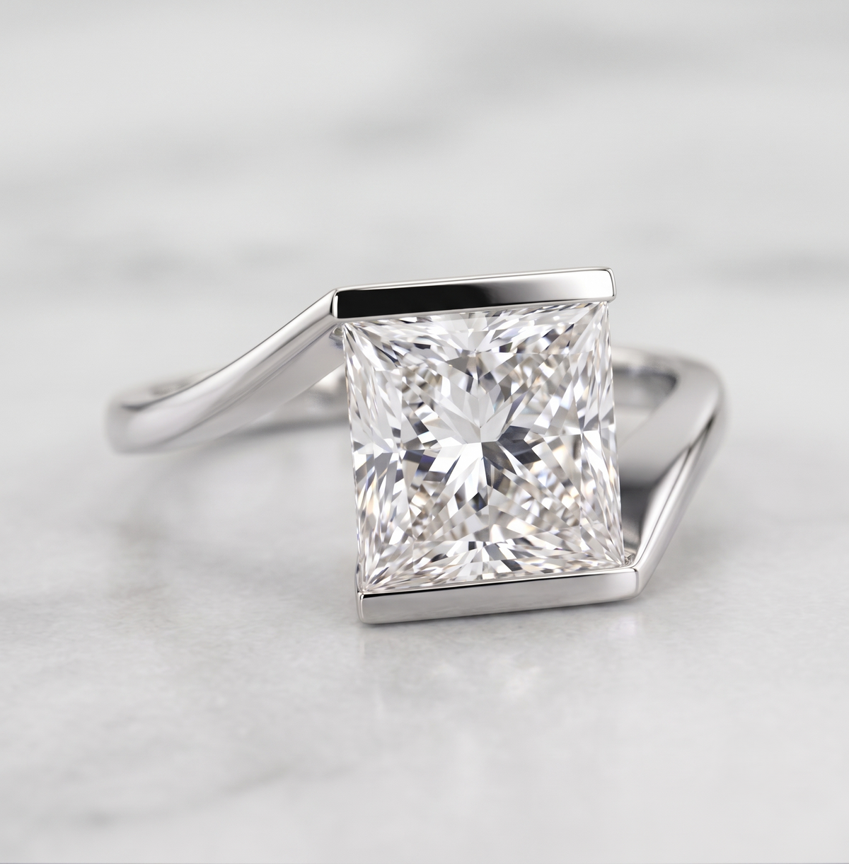 Radiant Princess Cut Bezel-Set Silver Ring