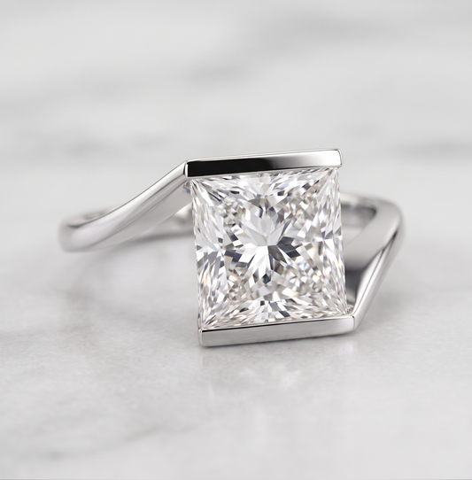 Radiant Princess Cut Bezel-Set Silver Ring