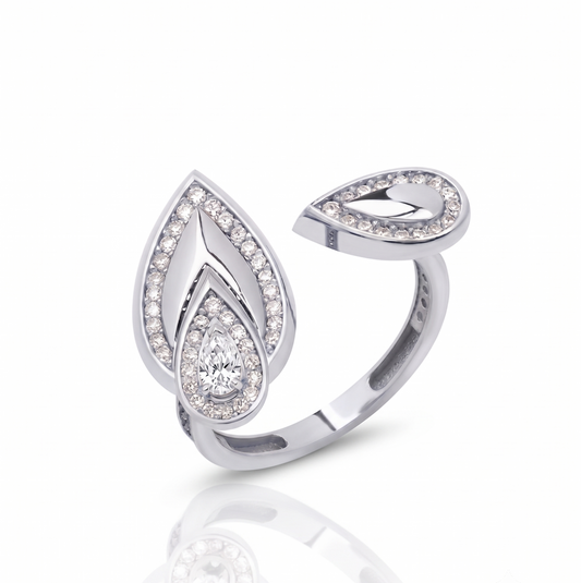 Modern Geometric Drop Silhouette Ring in Silver