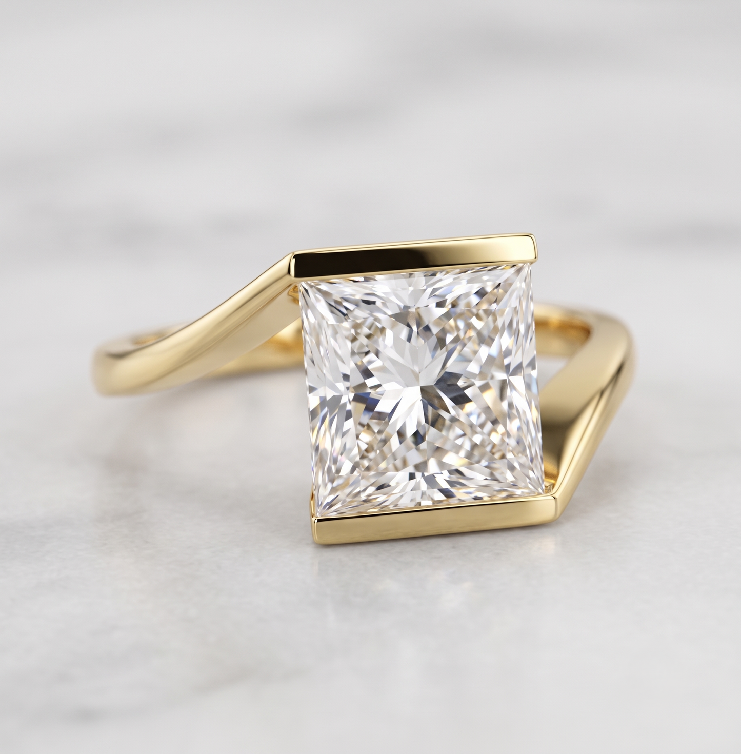 Radiant Princess Cut Bezel-Set Silver Ring