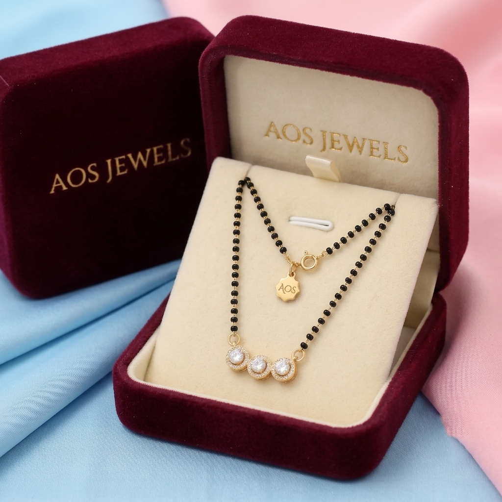 925 Silver Three-Stone Halo Mangalsutra