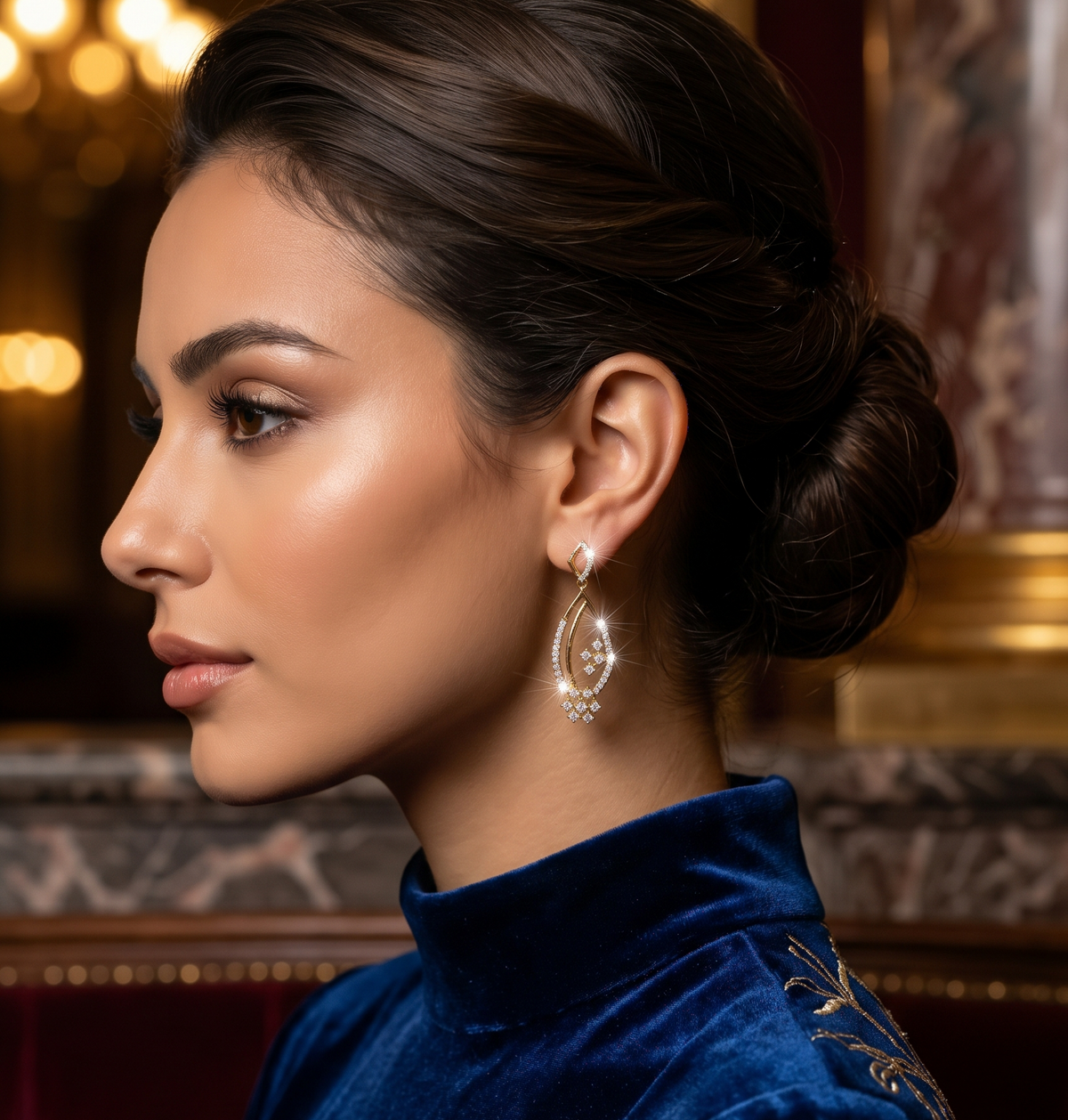 925 Silver Pavé Marquise & Blossom Dangle Earrings