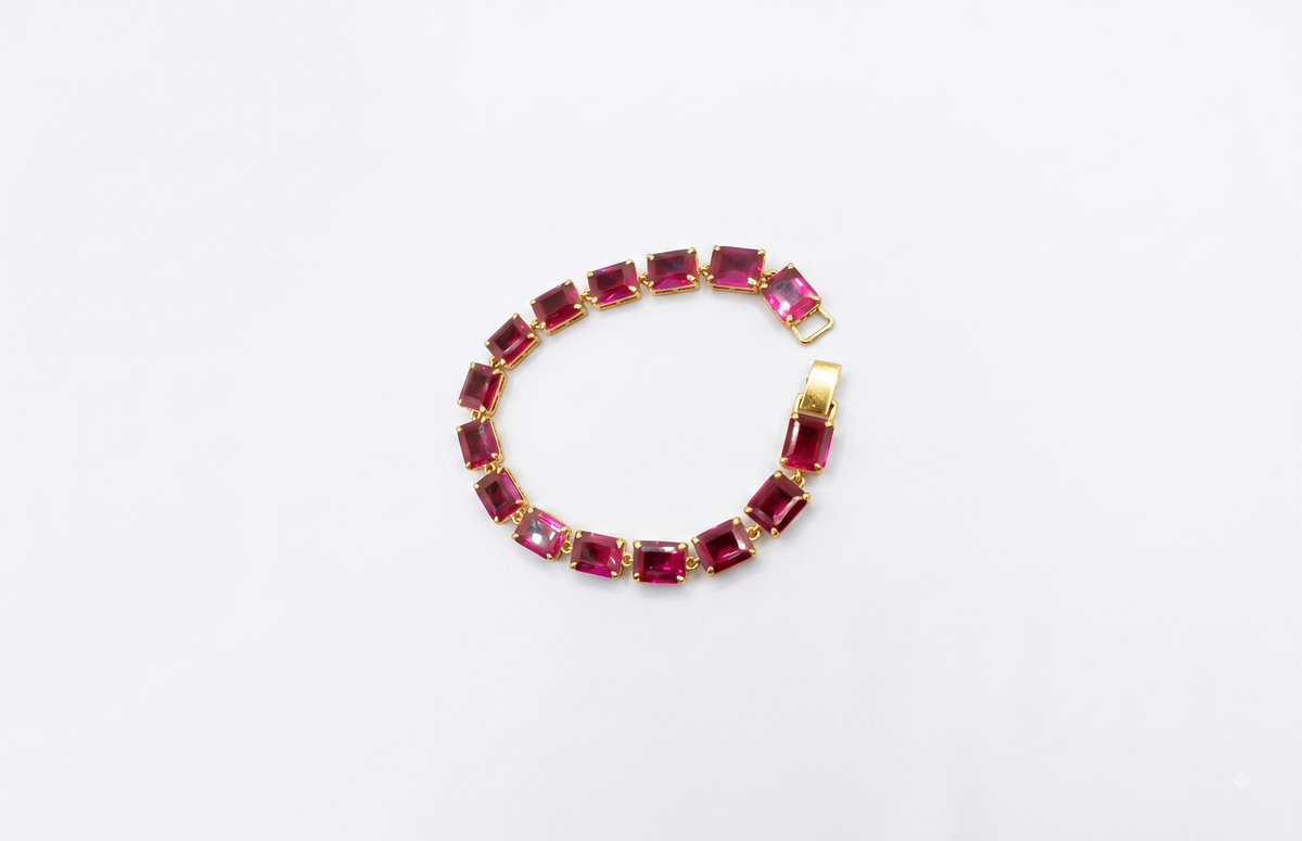 Classic Silver & Magenta Gemstone Bracelet