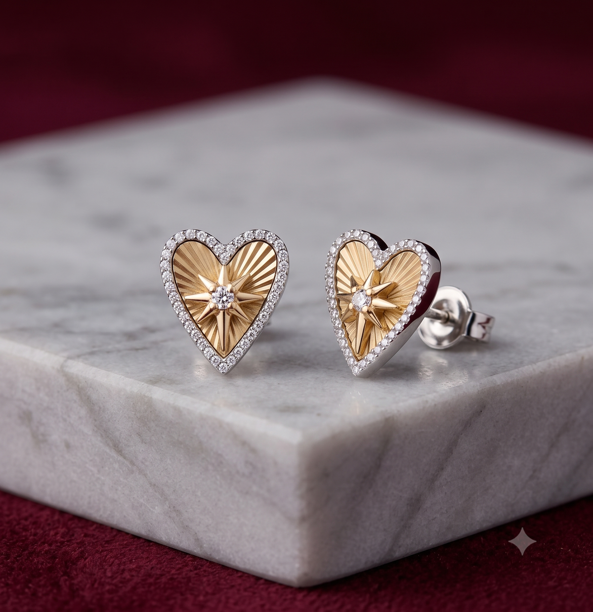 The "Celestial Heart" Two-Tone Stud Earrings