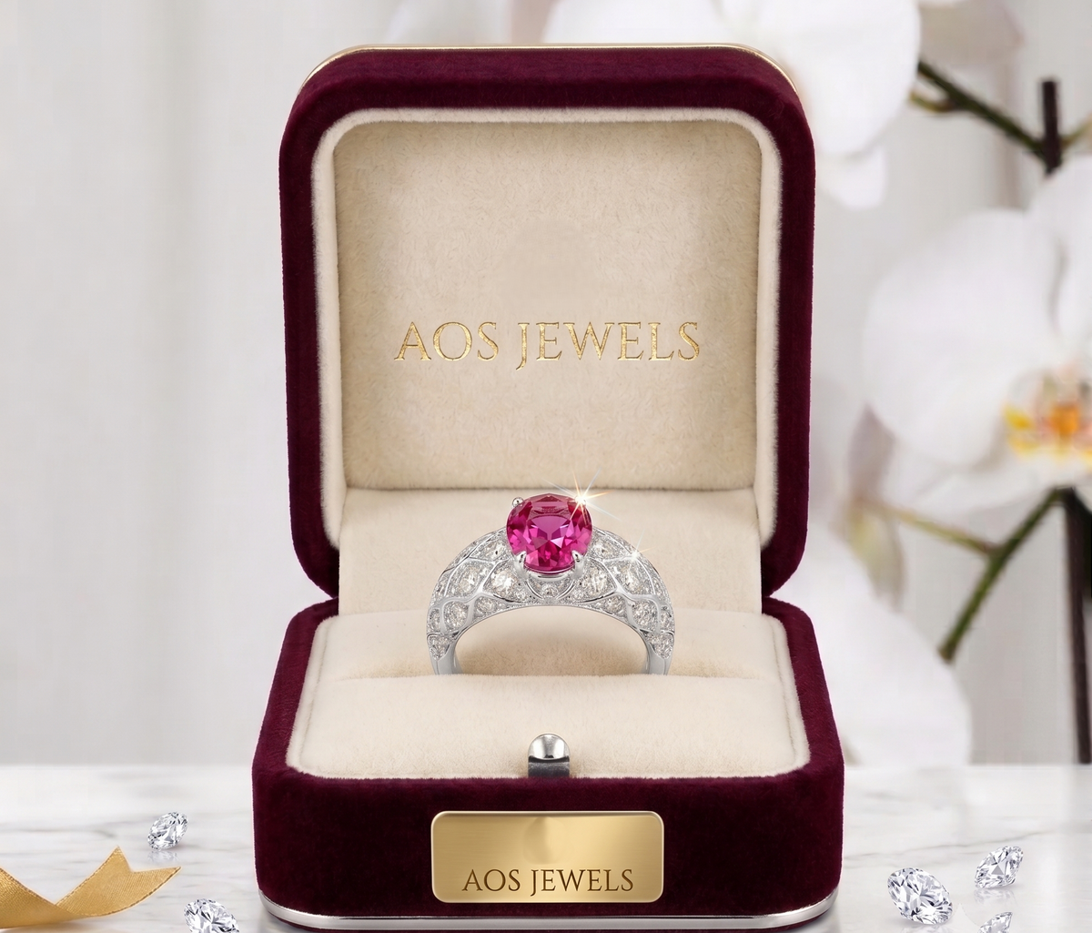 Sterling Silver Quilted Dome Ring with Pink Oval Gemstone