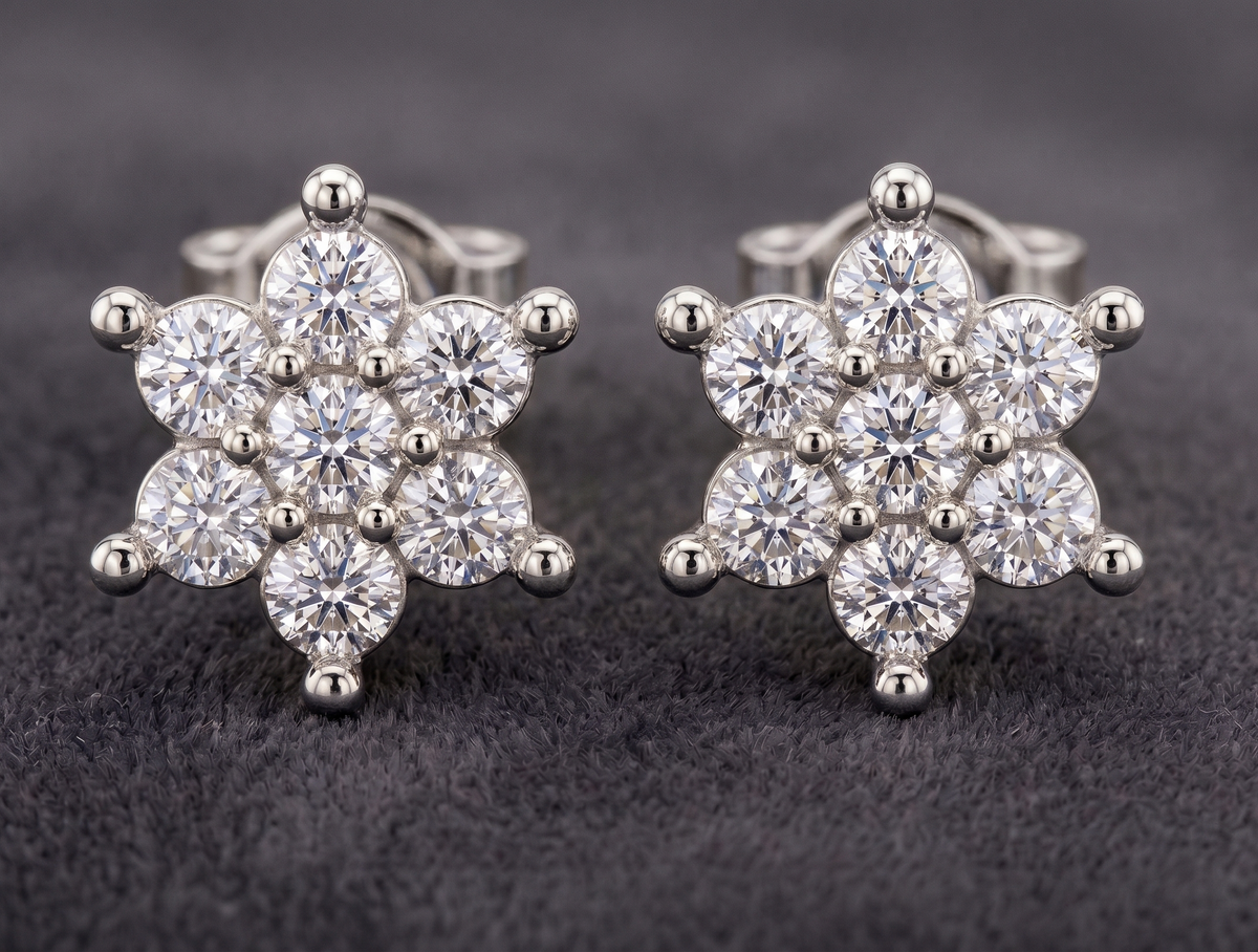 Sterling Silver Multi-Stone Cluster Stud Earrings