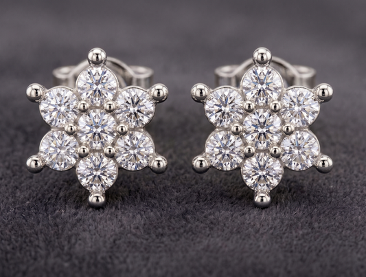 Sterling Silver Multi-Stone Cluster Stud Earrings