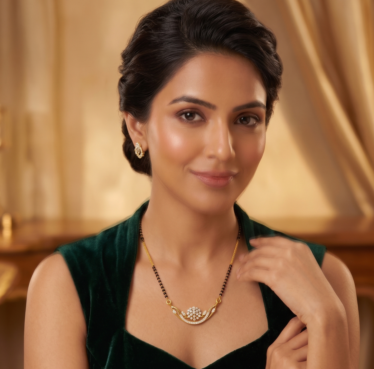 Sterling Silver Flower and Leaf Arc Mangalsutra