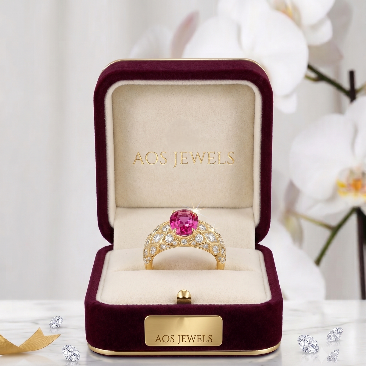 Sterling Silver Quilted Dome Ring with Pink Oval Gemstone